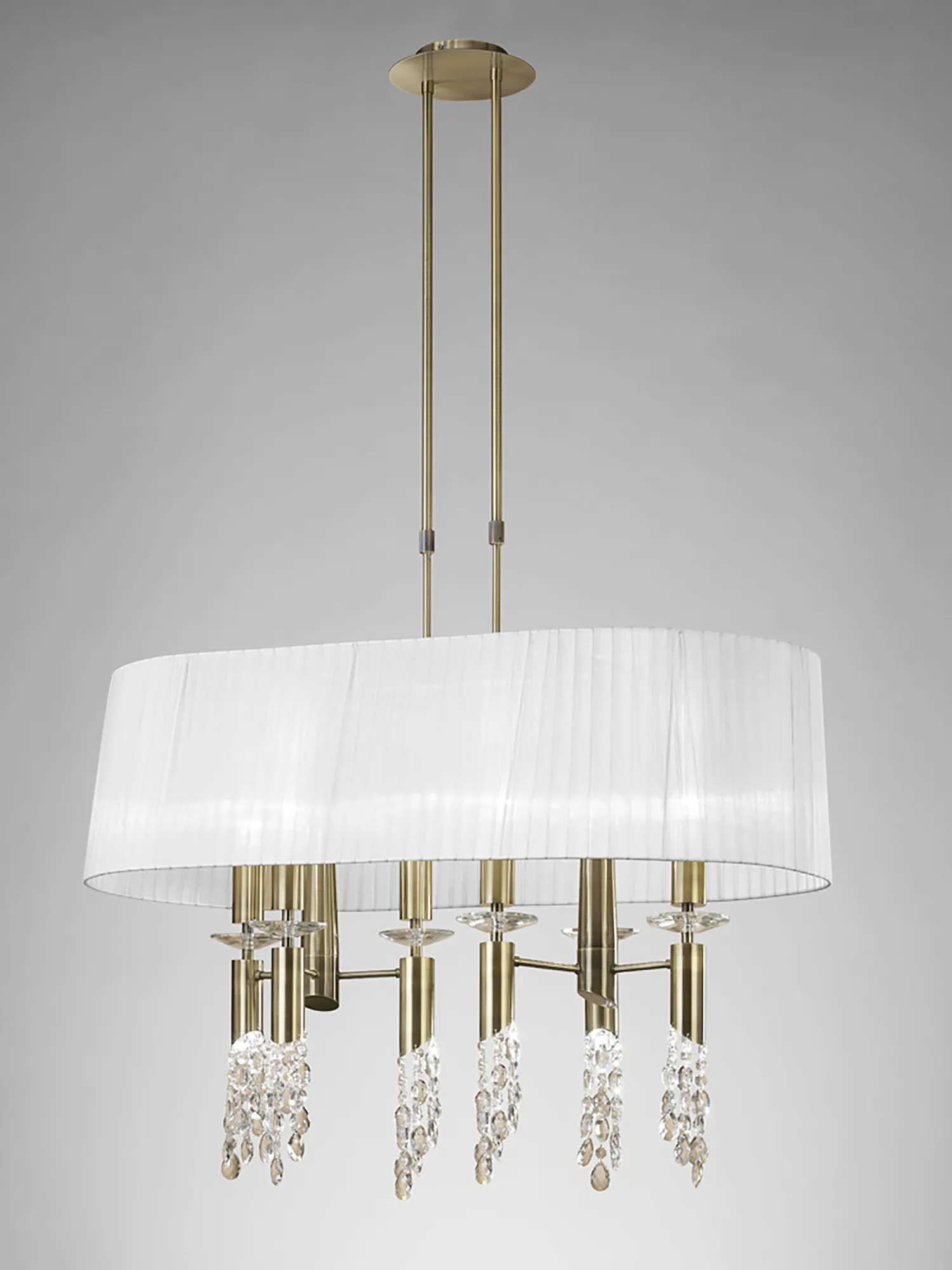 Tiffany AB Crystal Pendant 6+6 Light Antique Brass